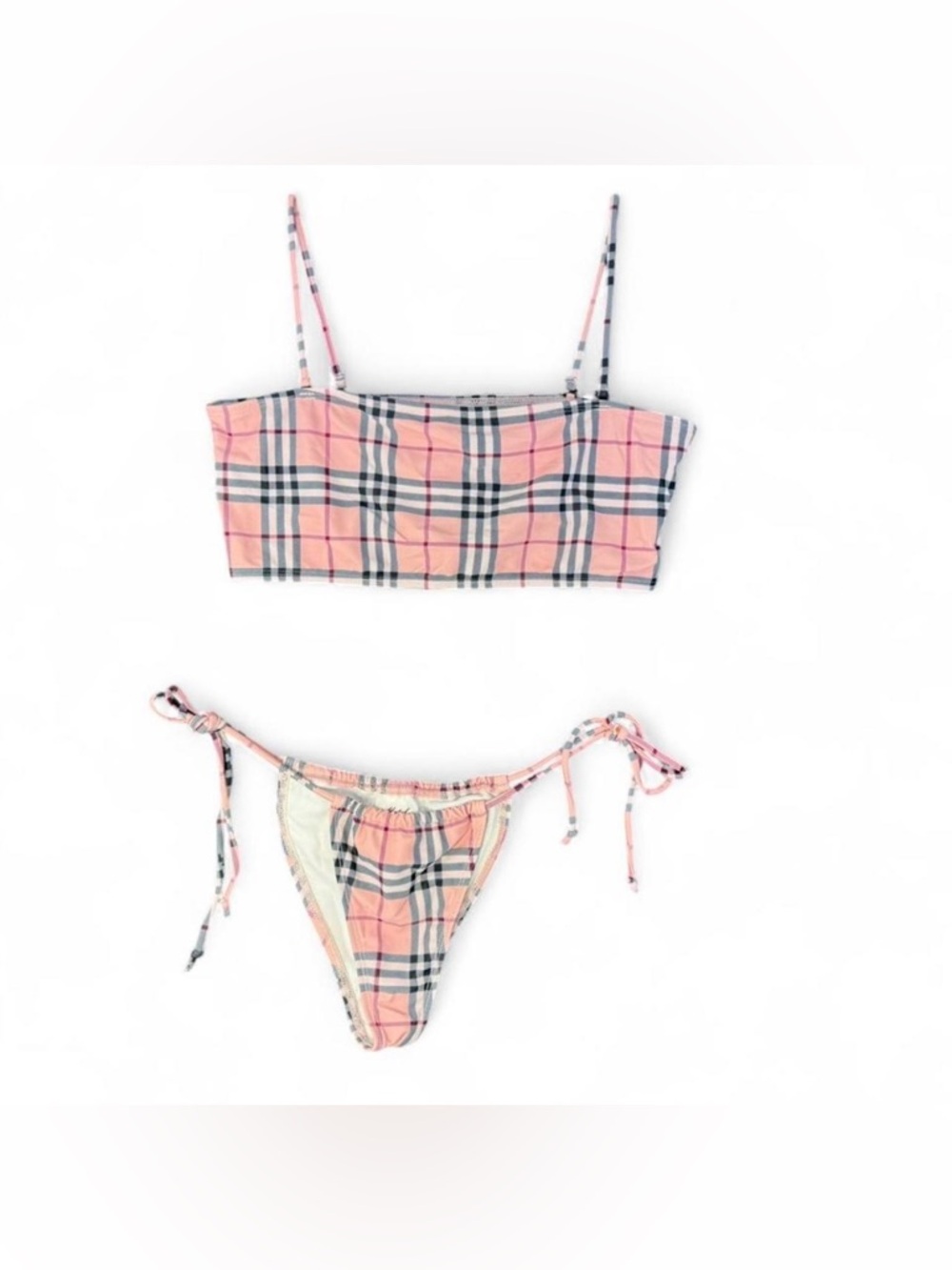Motel Rocks Kandice Bikini Set Pink Tartan Plaid Womens size Small NEW